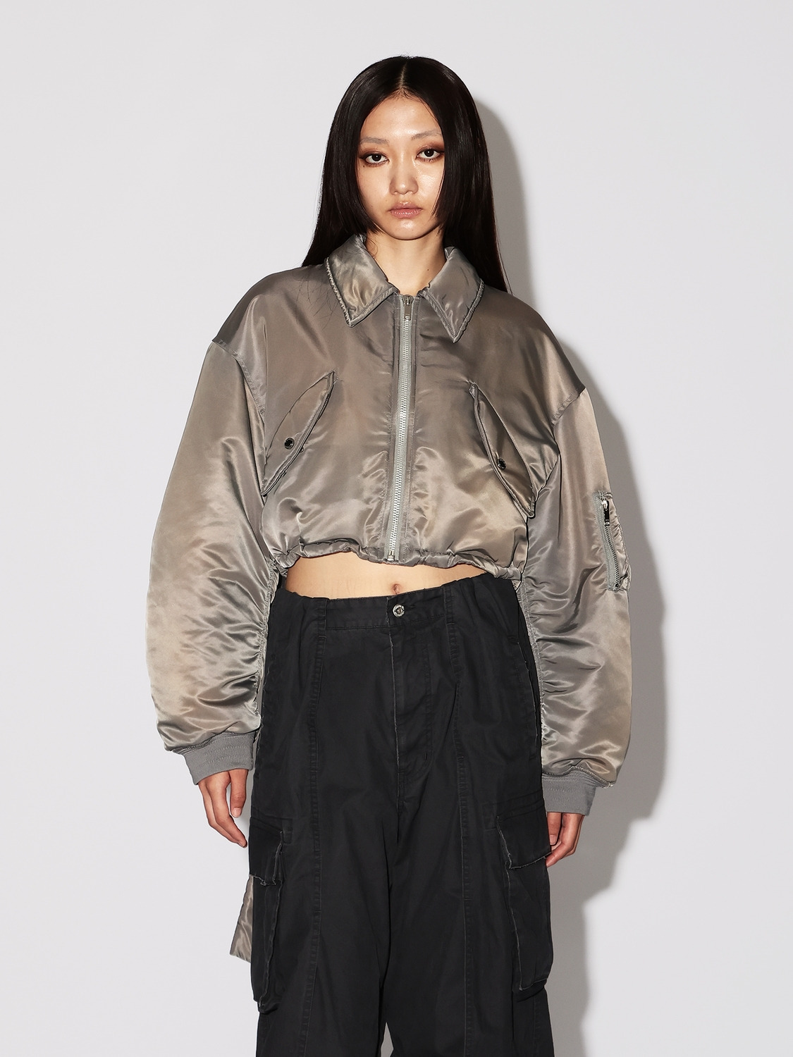 BACK RIBBON CROPPED MA-1 詳細画像 Grey 3