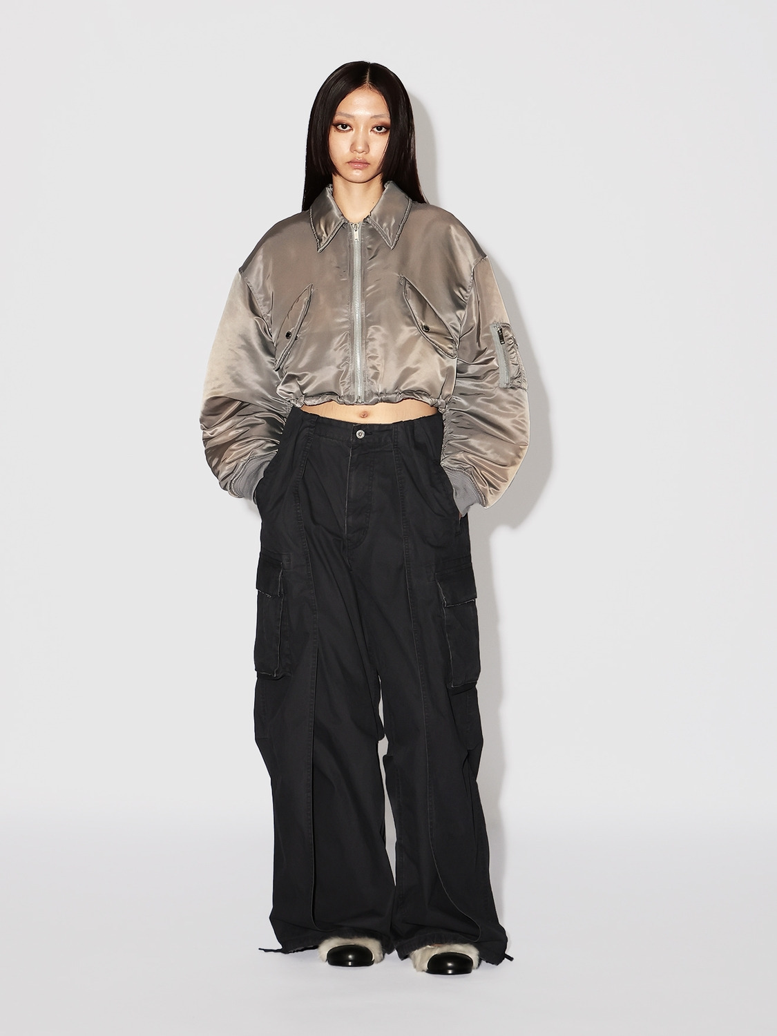 BACK RIBBON CROPPED MA-1 詳細画像 Grey 7