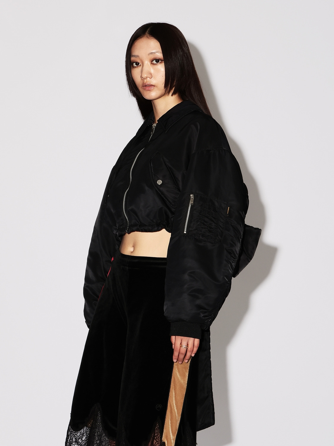 BACK RIBBON CROPPED MA-1 詳細画像 Black 4