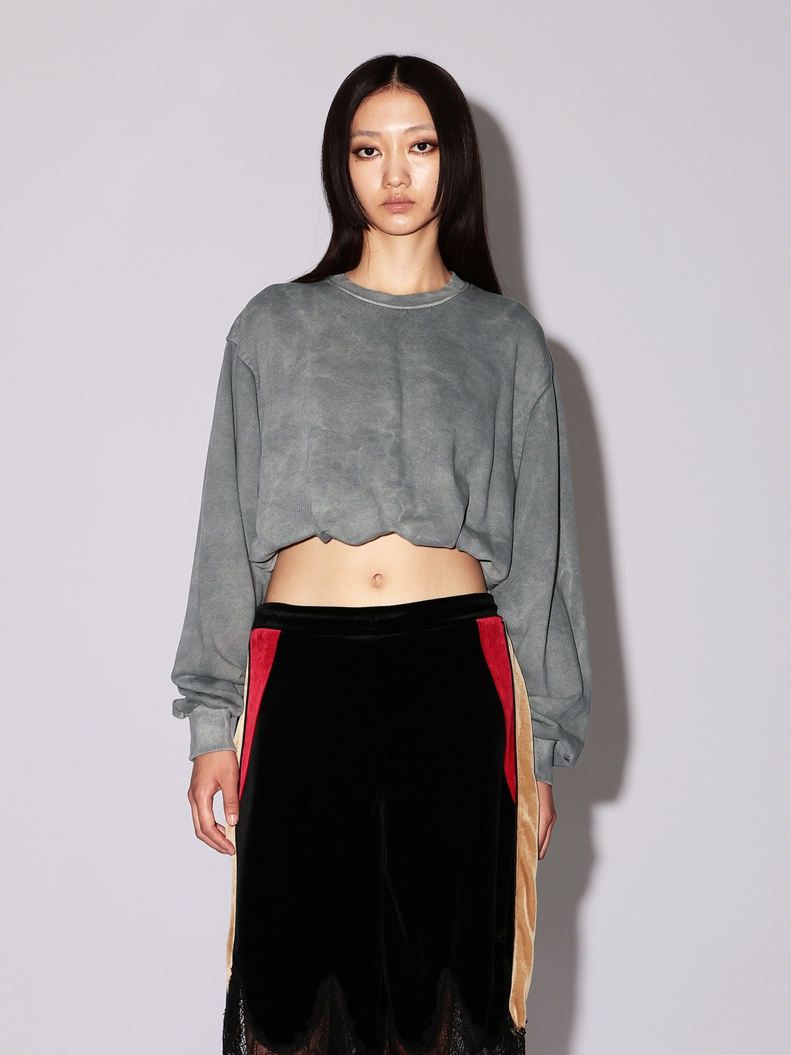 WASHED CROPPED CRENECK SWEATSHIRT 詳細画像 Grey 2