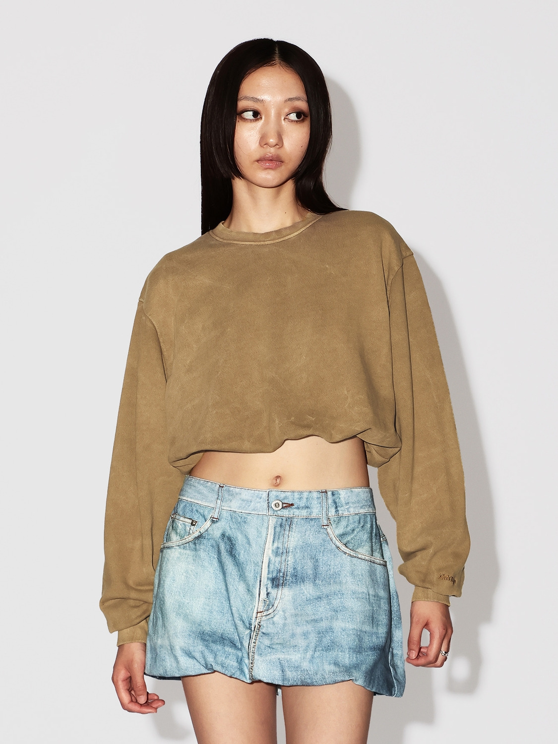 WASHED CROPPED CRENECK SWEATSHIRT 詳細画像 Brown 2