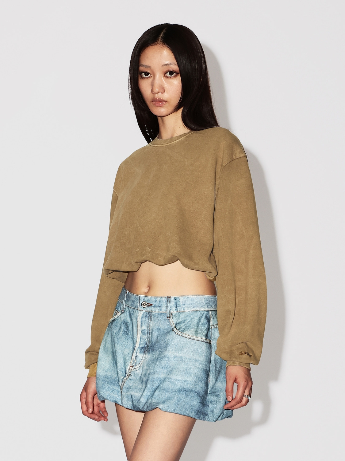 WASHED CROPPED CRENECK SWEATSHIRT 詳細画像 Brown 3