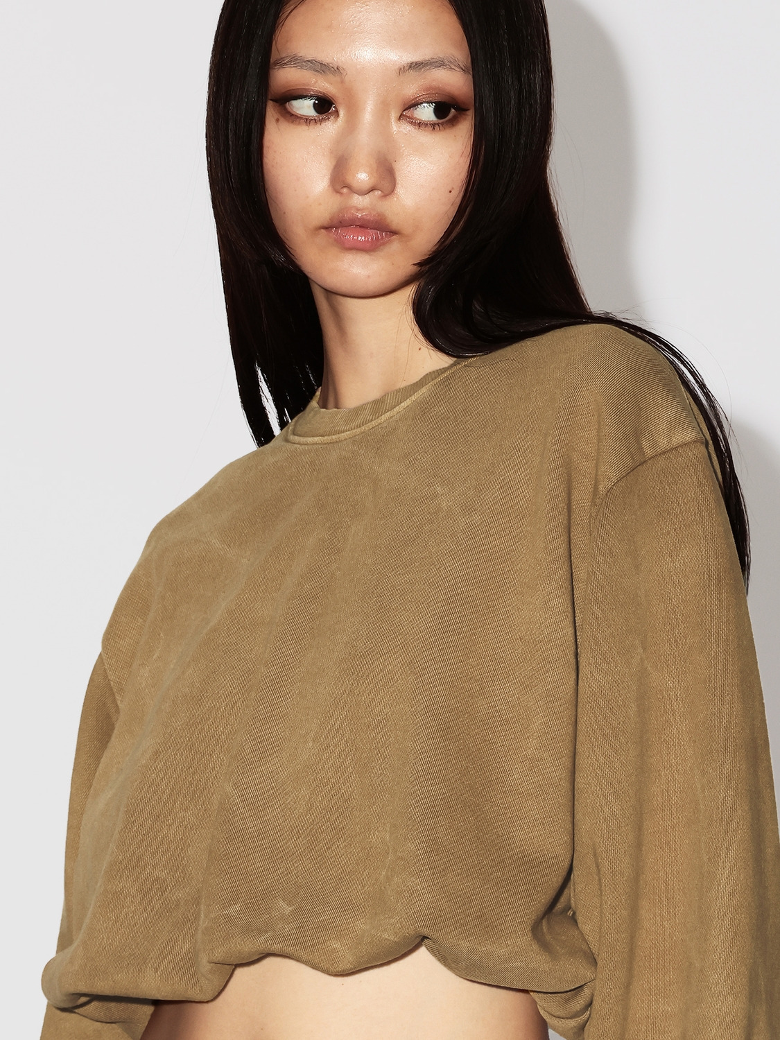 WASHED CROPPED CRENECK SWEATSHIRT 詳細画像 Brown 5