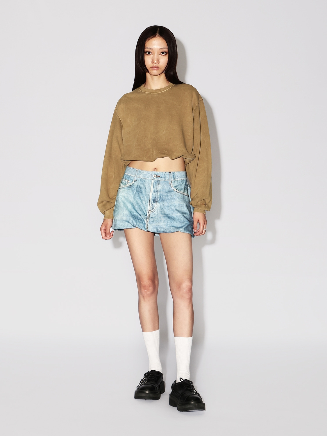 WASHED CROPPED CRENECK SWEATSHIRT 詳細画像 Brown 6