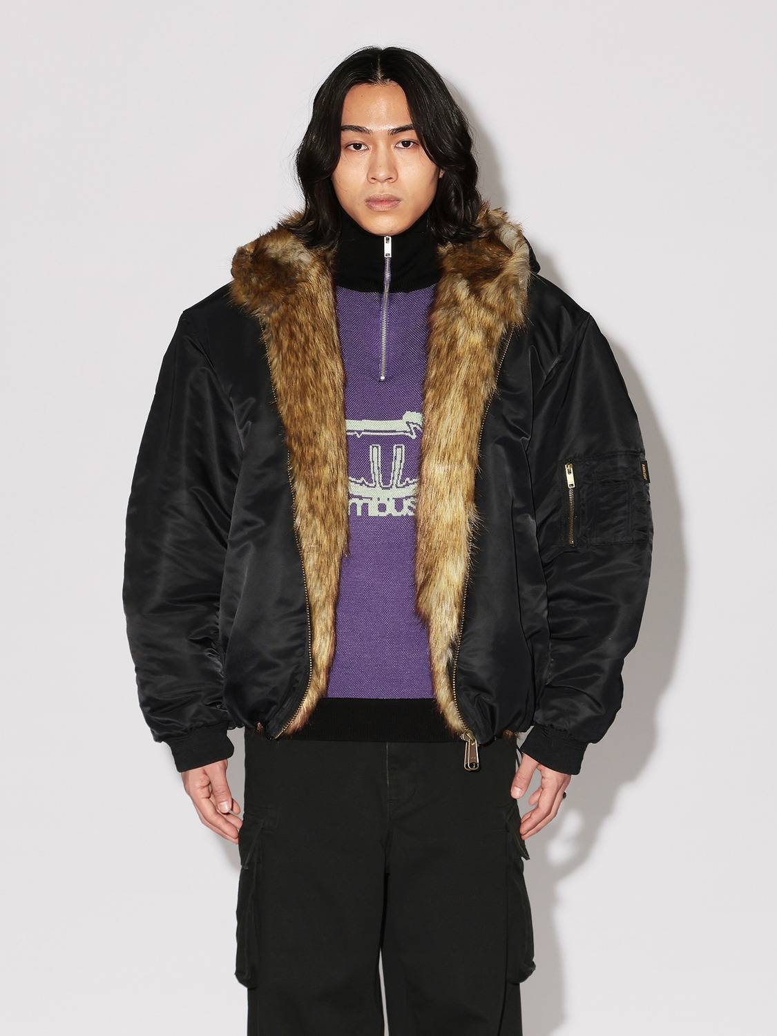 FAKE FUR REVERSIBLE HOODIE JACKET 詳細画像 Black 3