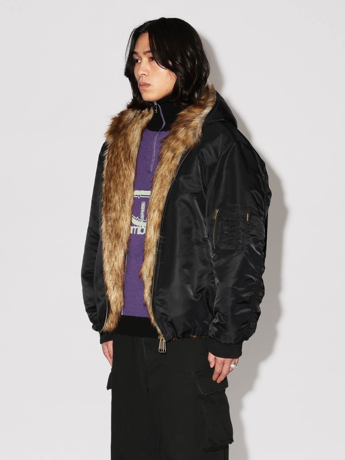 FAKE FUR REVERSIBLE HOODIE JACKET 詳細画像 Black 4
