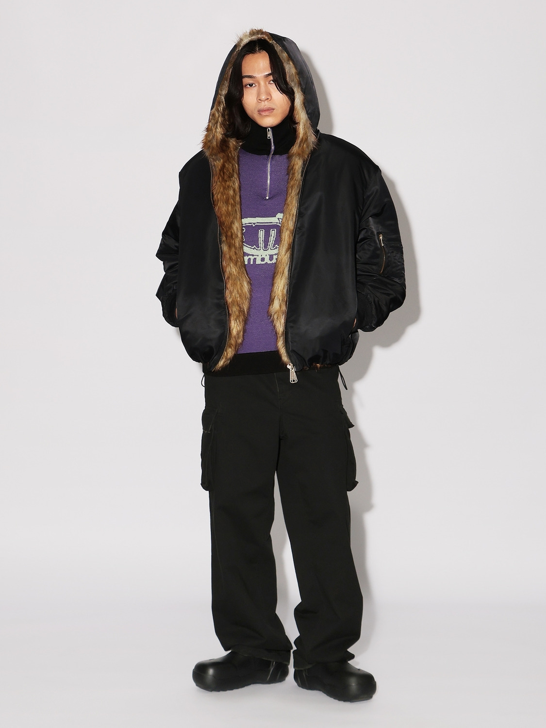 FAKE FUR REVERSIBLE HOODIE JACKET 詳細画像 Black 7