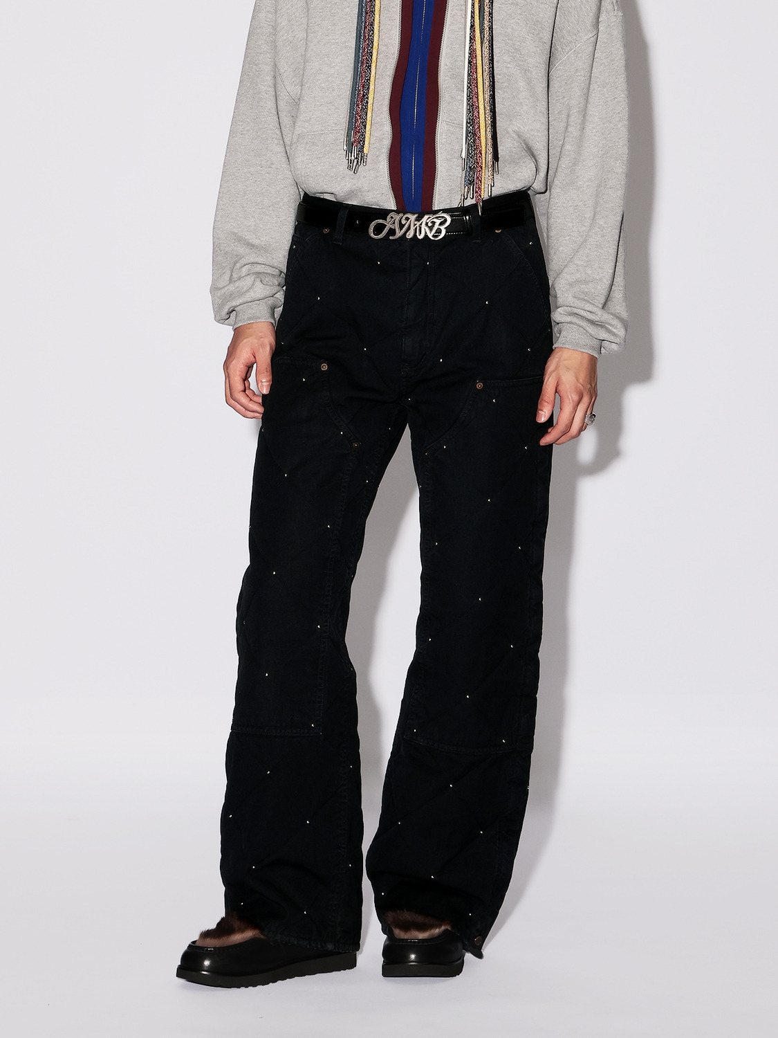 STUDS QUILTING CANVAS WORK PANTS 詳細画像 Black 2