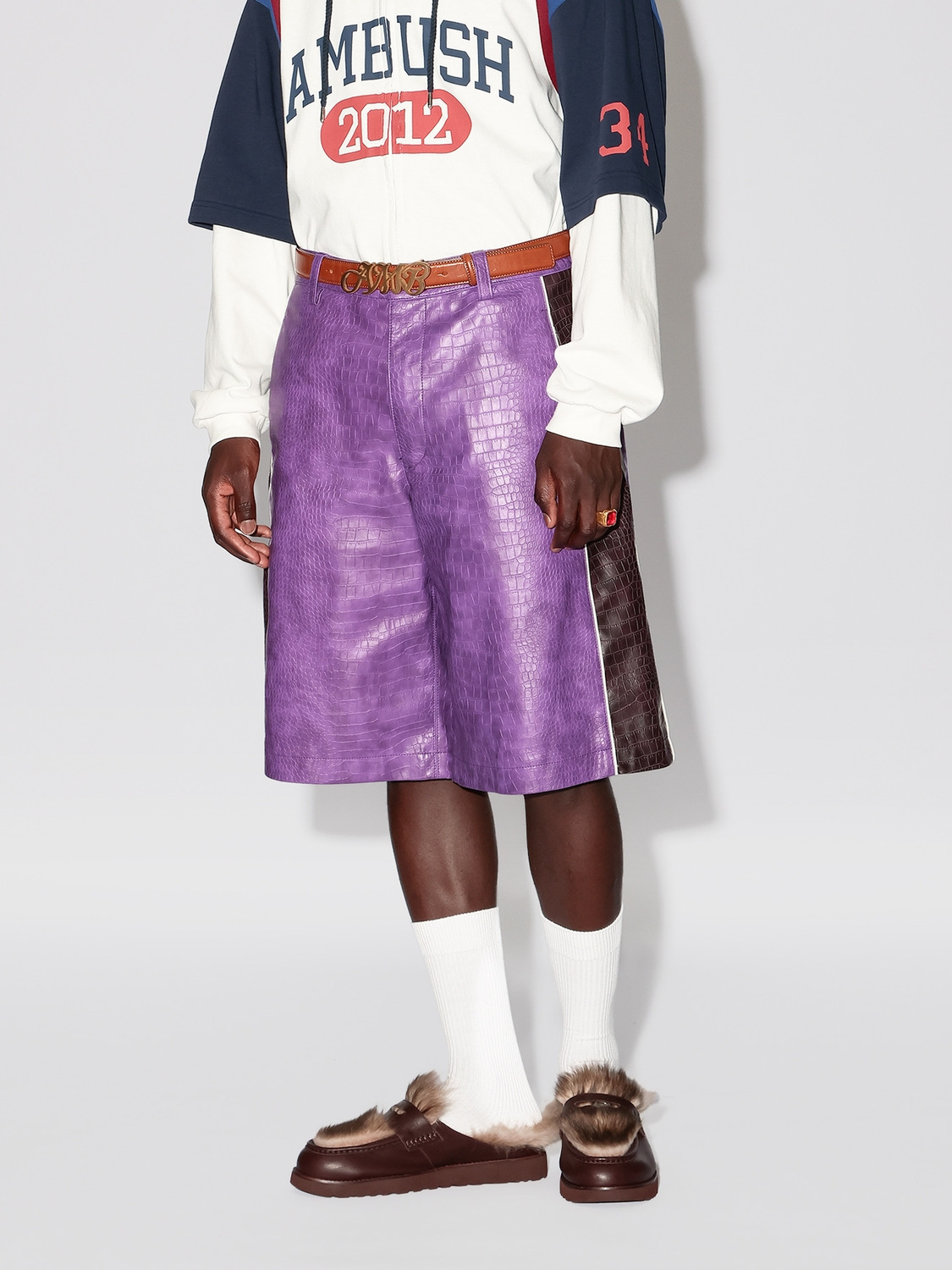 FAKE CROCODILE LEATHER SHORT PANTS 詳細画像 Purple 2