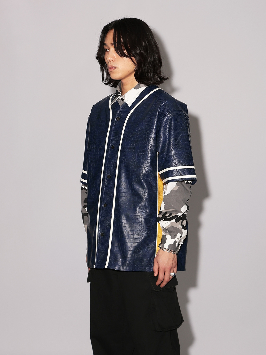 FAKE CROCODILE LEATHER BASEBALL SHIRT 詳細画像 Navy 4
