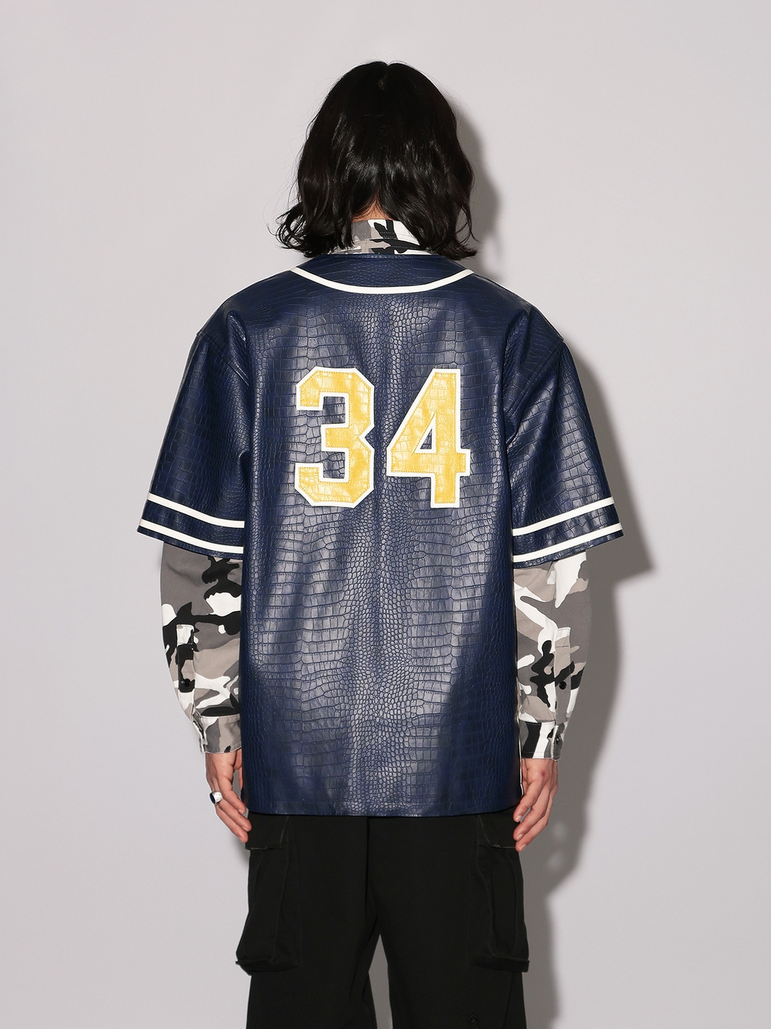 FAKE CROCODILE LEATHER BASEBALL SHIRT 詳細画像 Navy 5