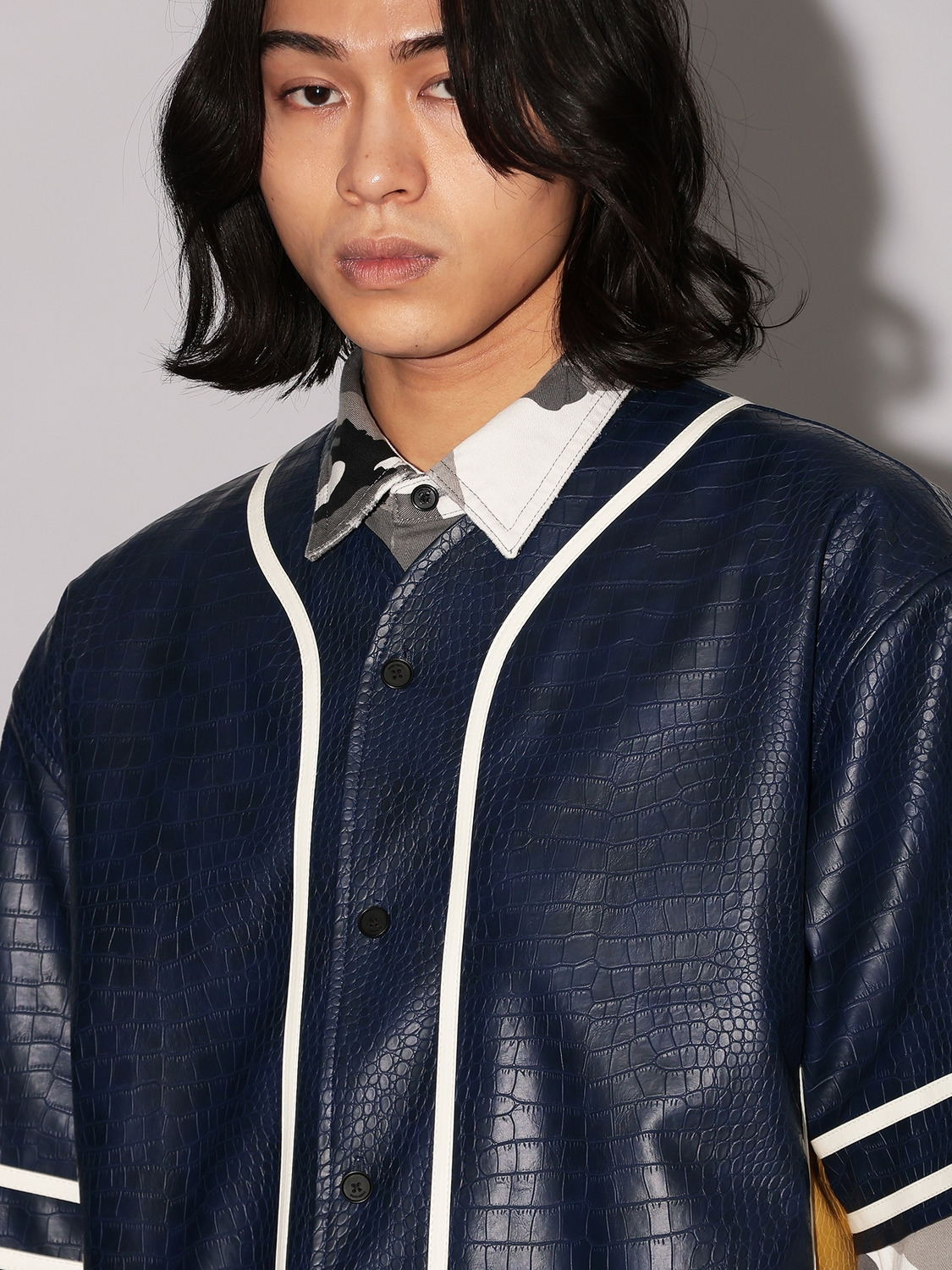 FAKE CROCODILE LEATHER BASEBALL SHIRT 詳細画像 Navy 6