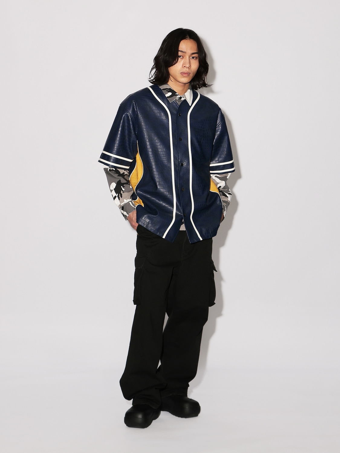 FAKE CROCODILE LEATHER BASEBALL SHIRT 詳細画像 Navy 7