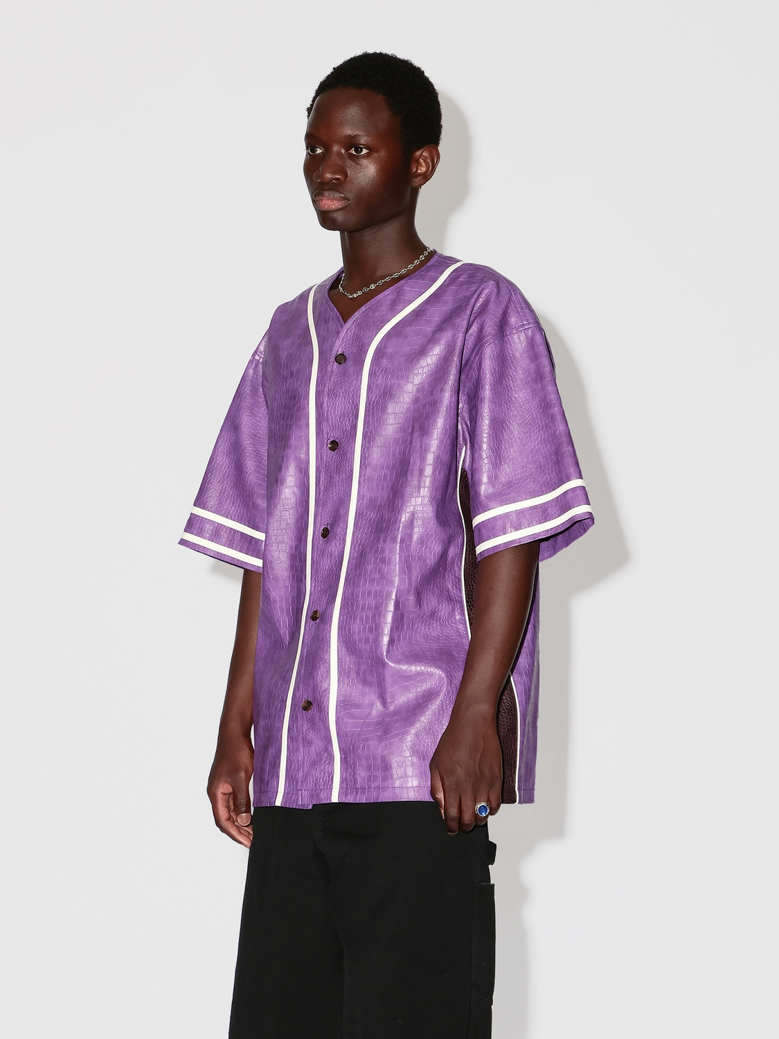 FAKE CROCODILE LEATHER BASEBALL SHIRT 詳細画像 Purple 2