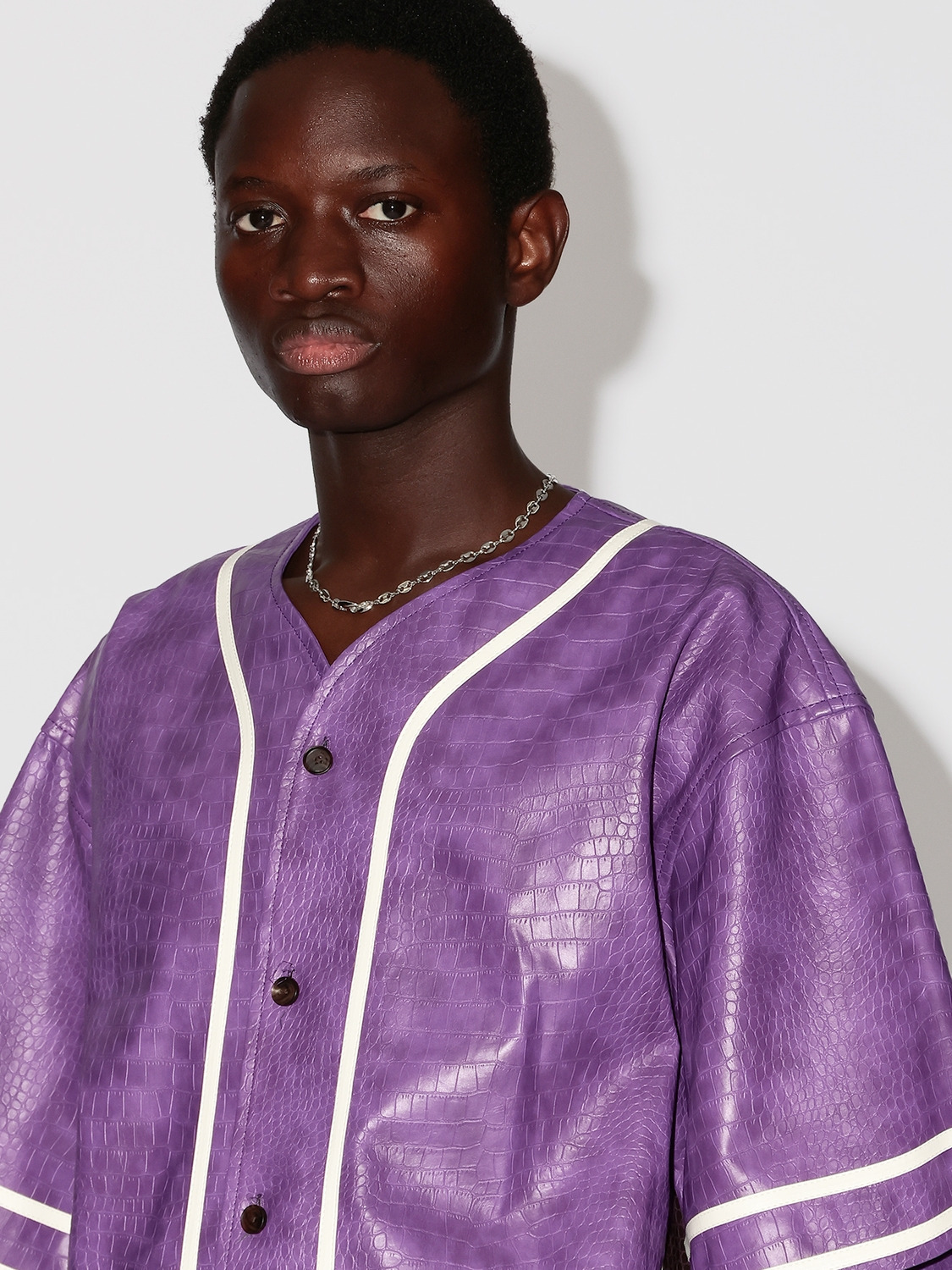 FAKE CROCODILE LEATHER BASEBALL SHIRT 詳細画像 Purple 4