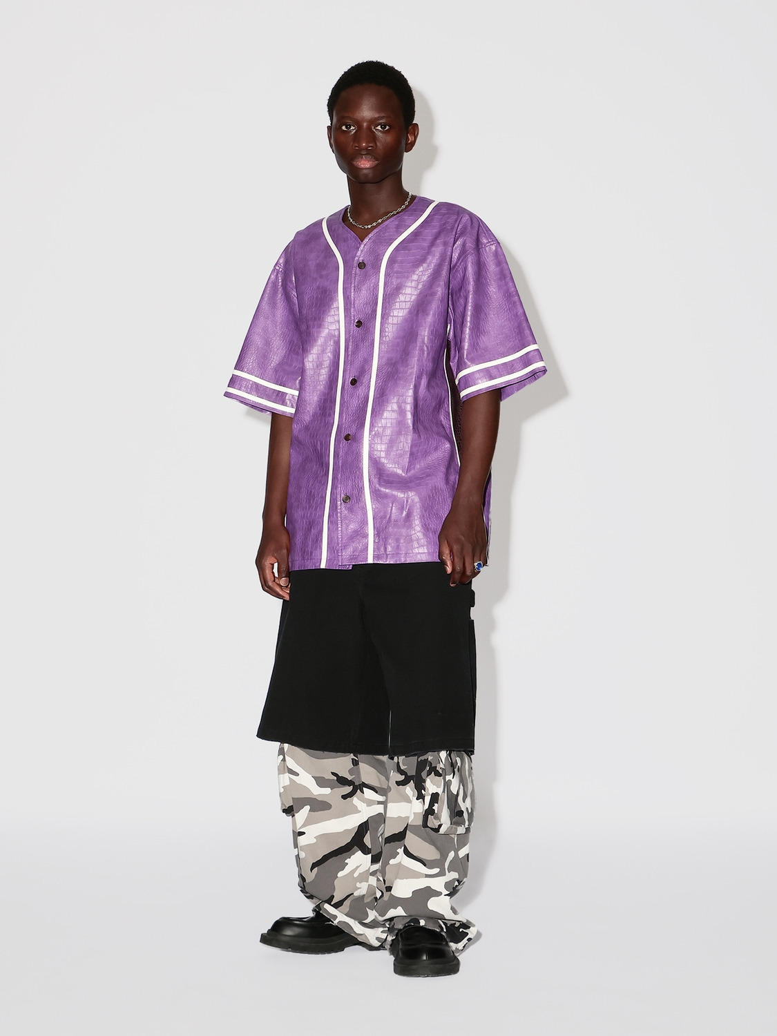 FAKE CROCODILE LEATHER BASEBALL SHIRT 詳細画像 Purple 5