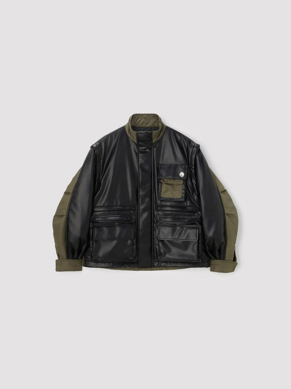 FAKE LEATHER BACK NYLON JACKET