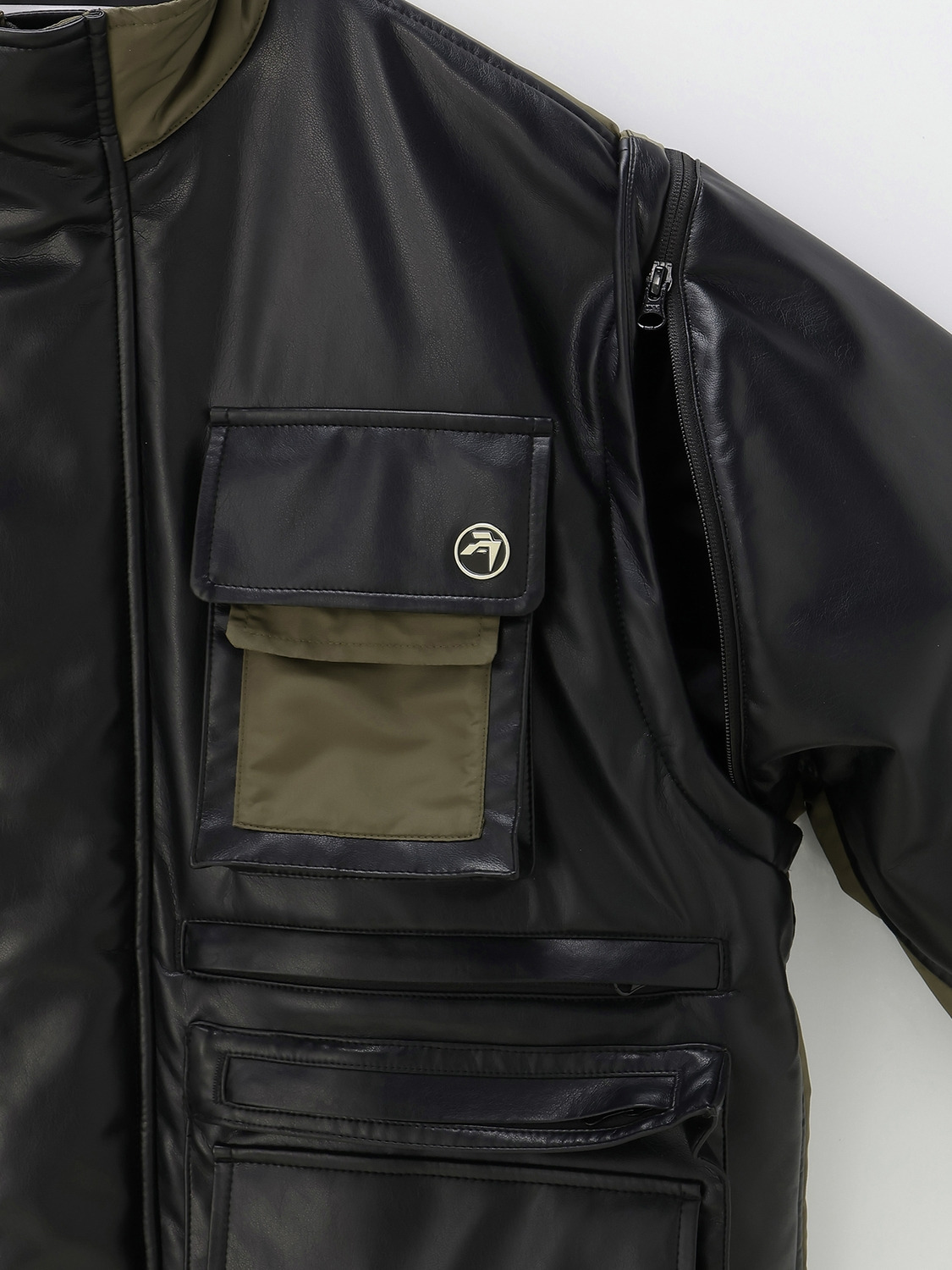 FAKE LEATHER BACK NYLON JACKET 詳細画像 Black 2