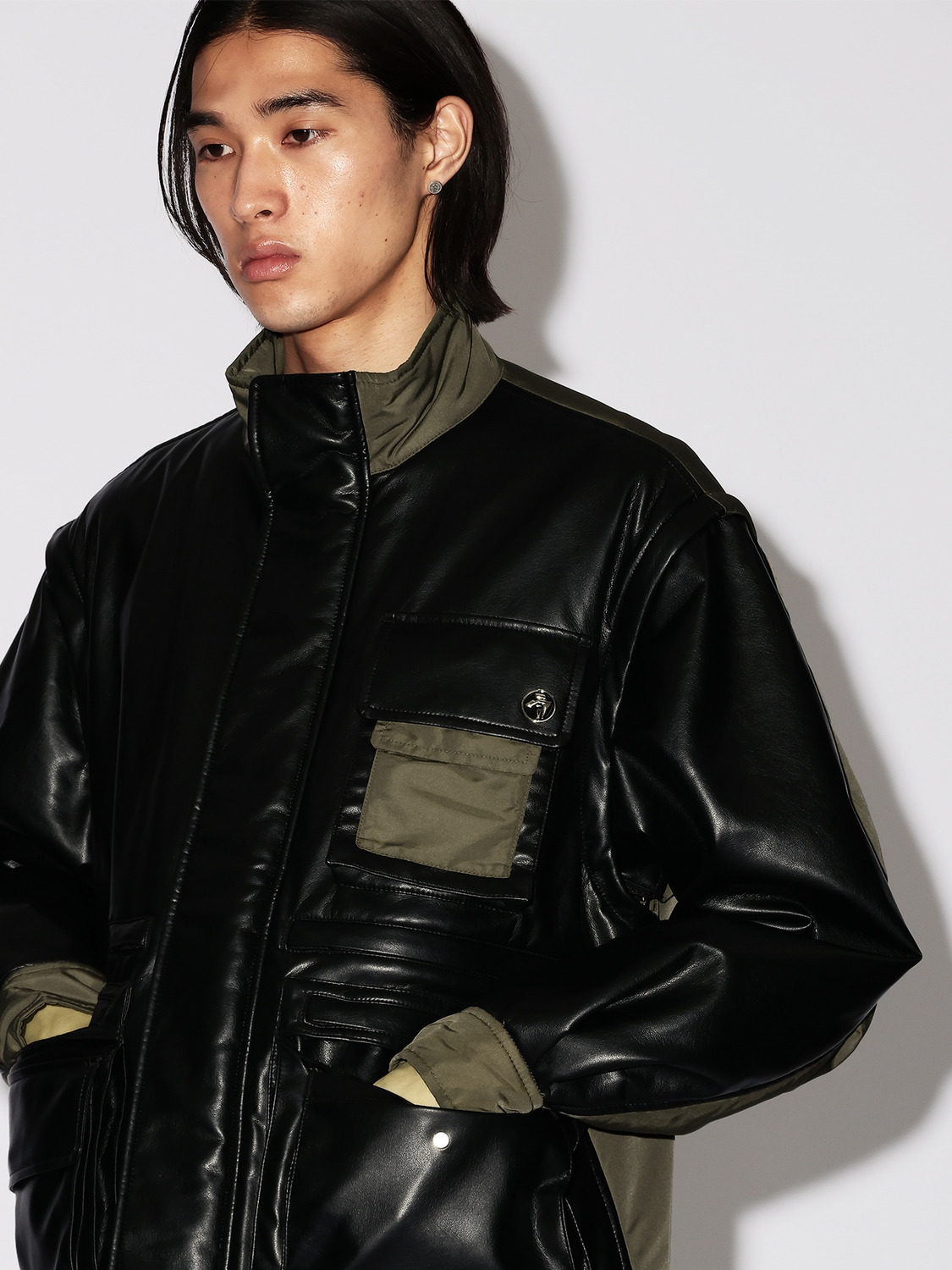 FAKE LEATHER BACK NYLON JACKET 詳細画像 Black 6