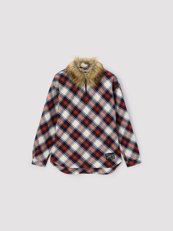 FUR COLLAR PULLOVER NEL SHIRT