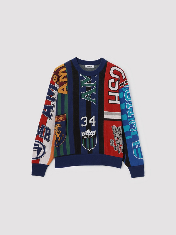 MULTI SOCCOER SCARF KNIT CREWNECK