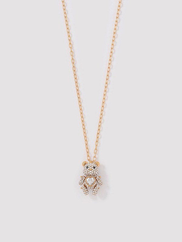 PAVE TEDDY BEAR HEART CHARM NECKLACE