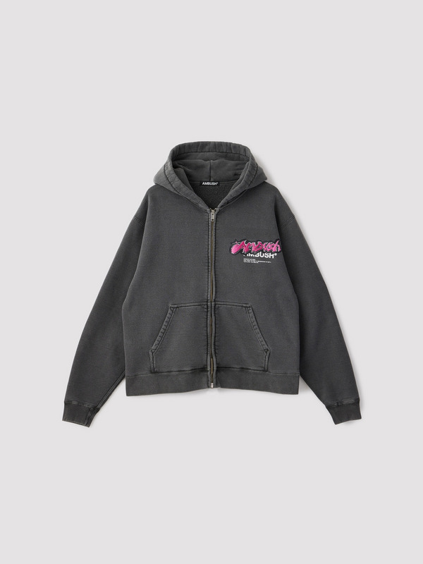 GARMENT DYE STICKER LOGO ZIP HOODIE