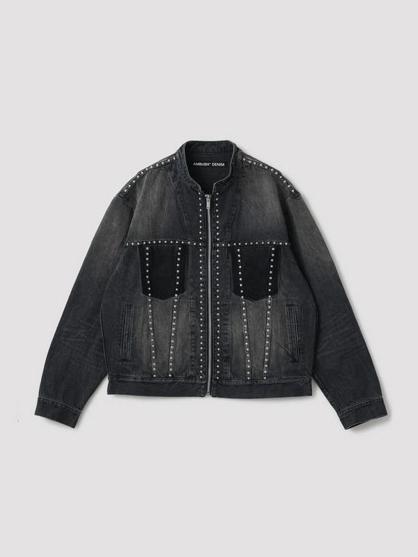 STUDS DENIM ZIP UP JACKET