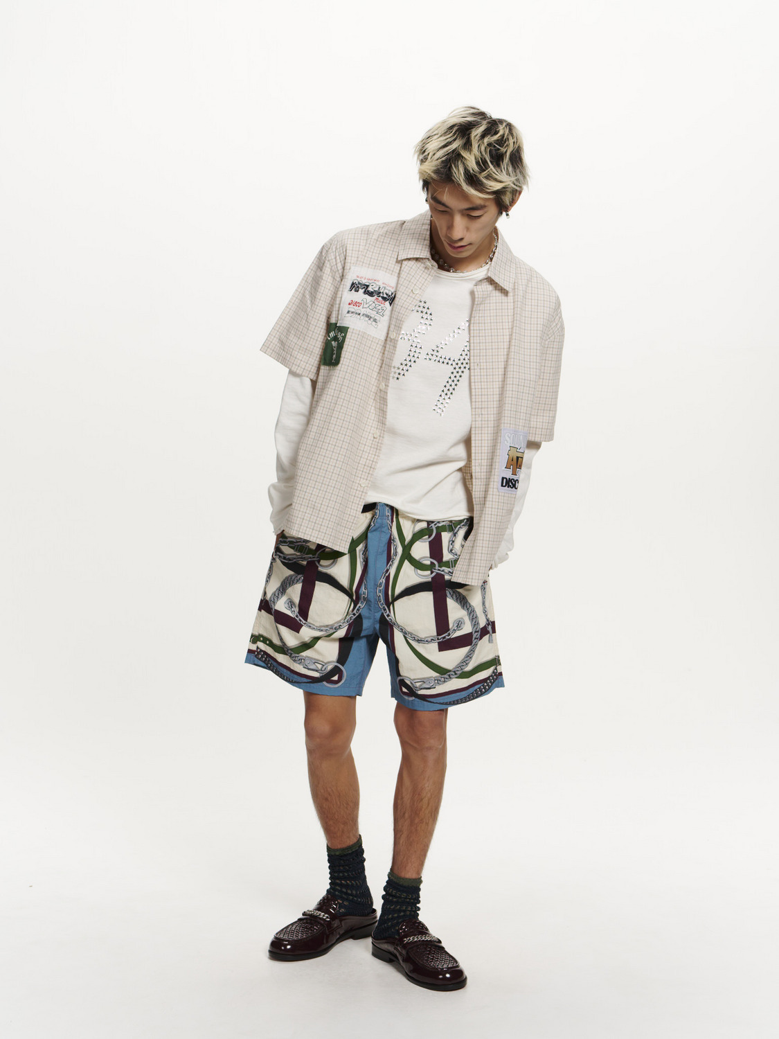 PATCHWORK CHECK SHORT SLEEVE SHIRT 詳細画像 O.white 10