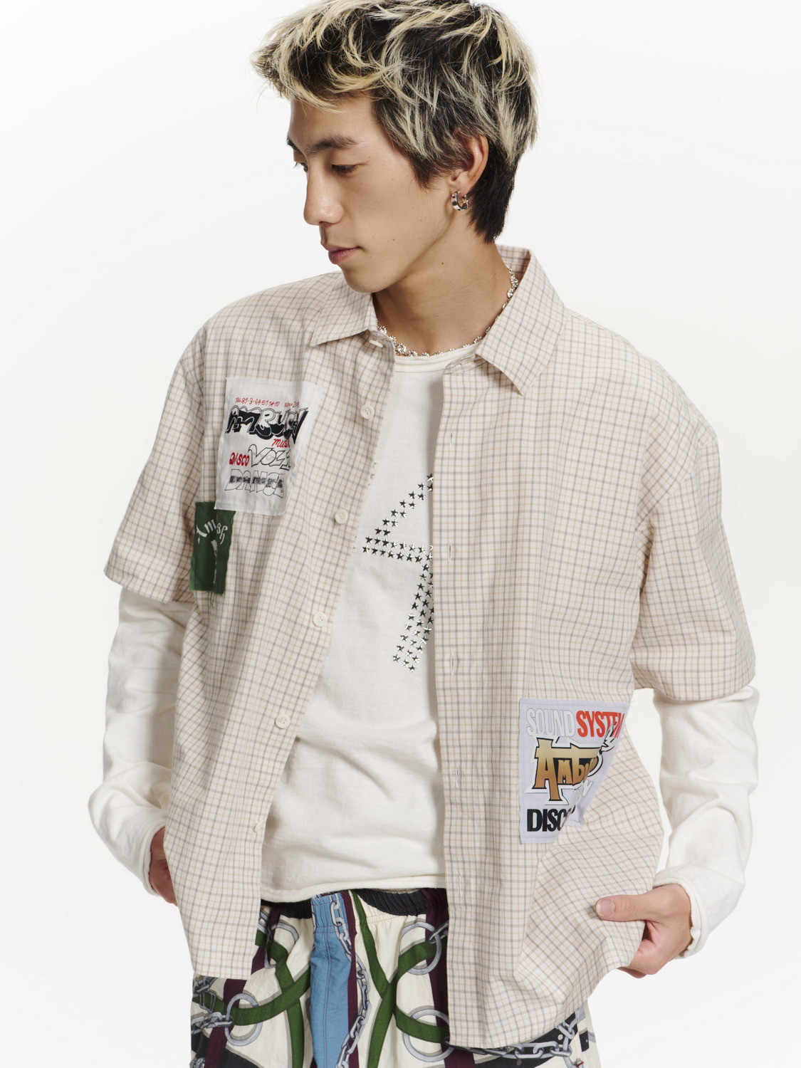 PATCHWORK CHECK SHORT SLEEVE SHIRT 詳細画像 O.white 6