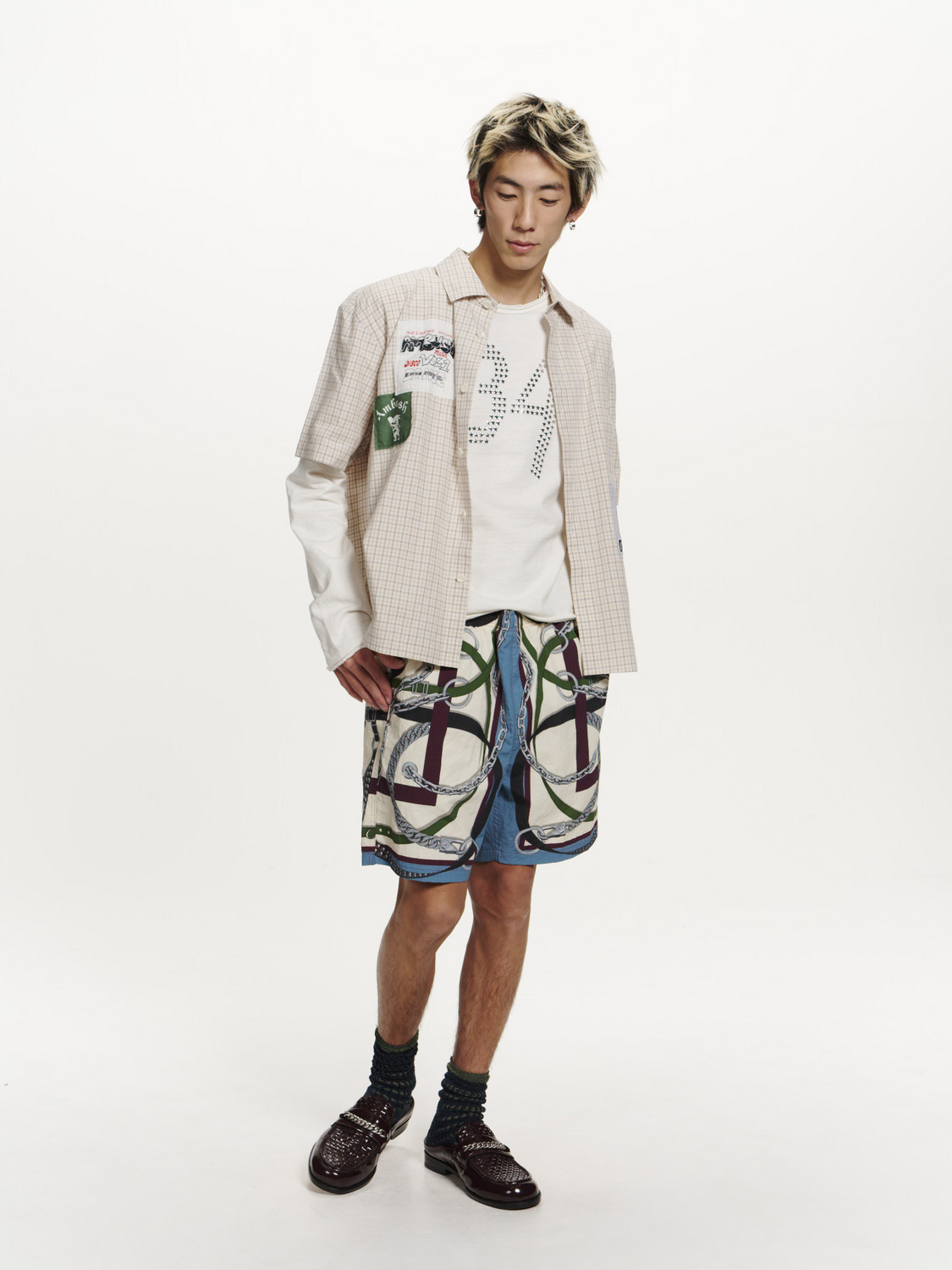 PATCHWORK CHECK SHORT SLEEVE SHIRT 詳細画像 O.white 9