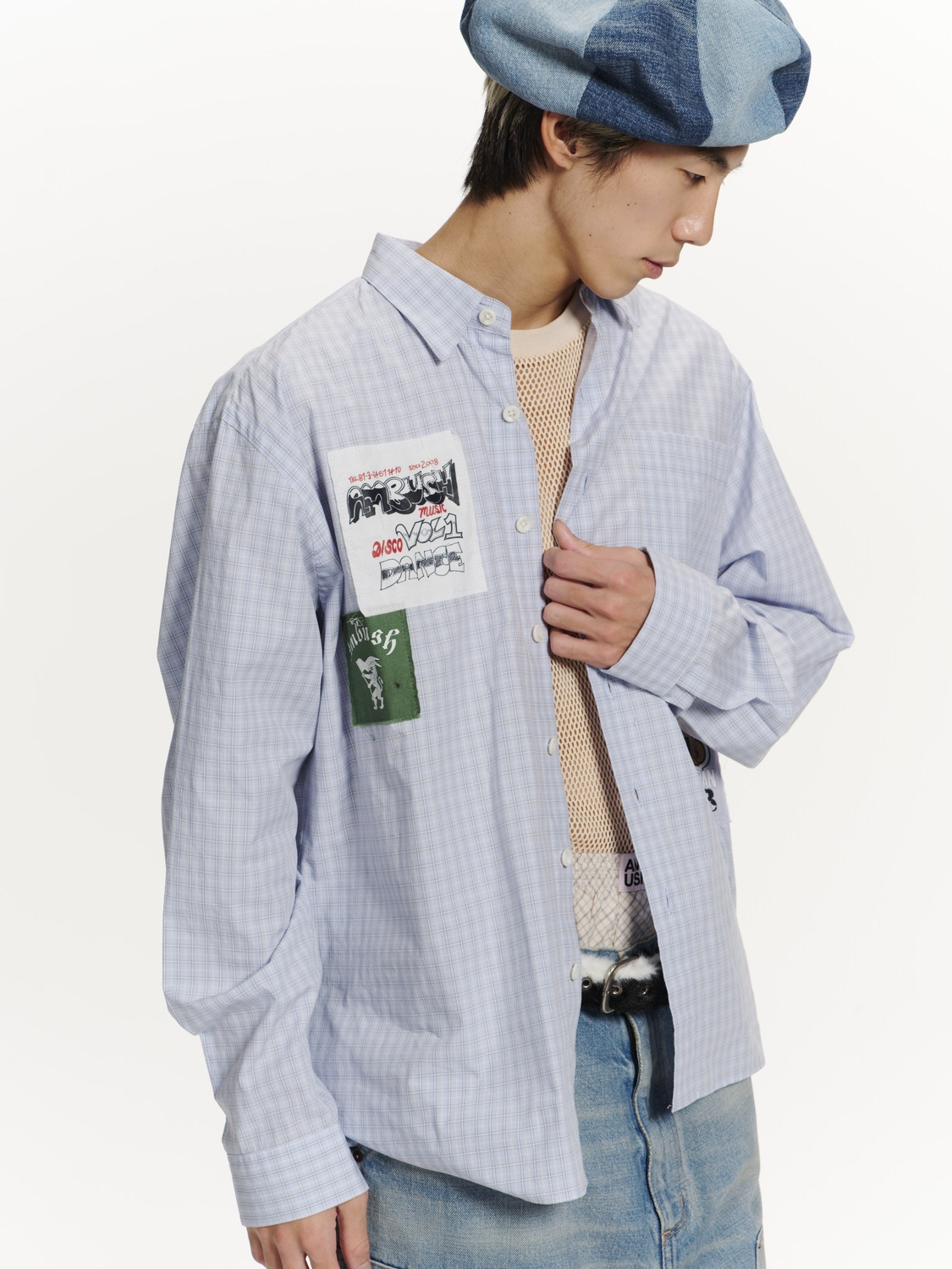 PATCHWORK CHECK LONG SLEEVE SHIRT 詳細画像 L.Blue 8