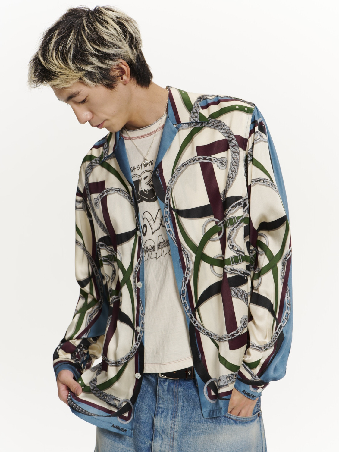 SCARF PRINT LONG SLEEVE SHIRT 詳細画像 O.white 5