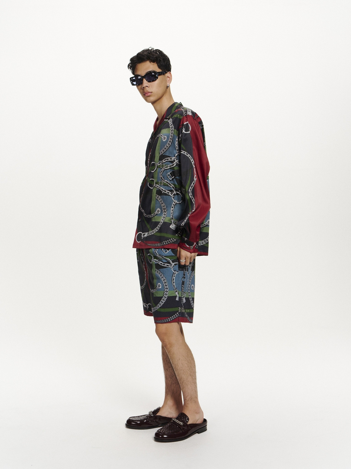 SCARF PRINT LONG SLEEVE SHIRT 詳細画像 Navy 5